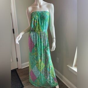 Lilly Pulitzer Tropical Green and Pink Maxi Dress